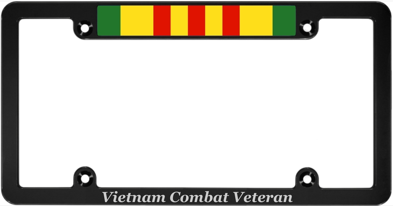 Vietnam Veteran CNC machined anodized aluminum license plate frame with domed ribbon